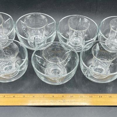 Vintage Shrimp Cocktail Bowls clear glass with removable salt insert glass