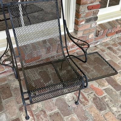 Two Wrought Iron Chairs with Pull Out Tables