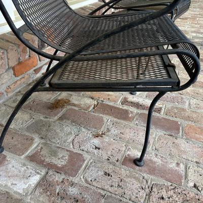 Two Wrought Iron Chairs with Pull Out Tables