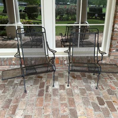 Two Wrought Iron Chairs with Pull Out Tables