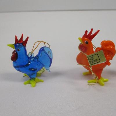 Glass Rooster Ornaments