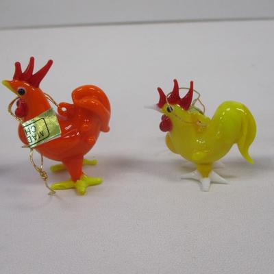 Glass Rooster Ornaments