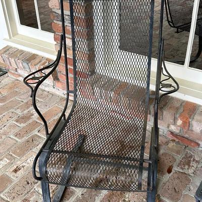 Wrought Iron High Back Spring Base Chairs and Side Table