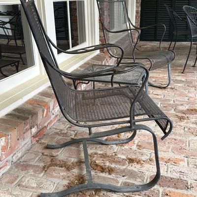 Wrought Iron High Back Spring Base Chairs and Side Table
