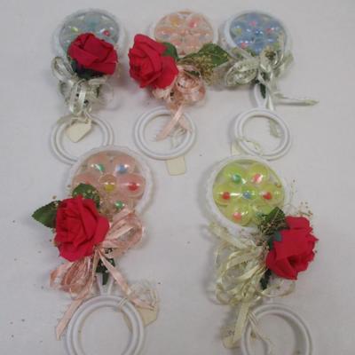 5 - Vintage Baby Rattle Flower Bead Shaker 1970's Baby Toy