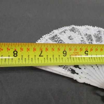 12 - Vintage White Hand Fan Plastic Lace Costume Prop
