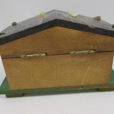 Vintage German Decor Bank Clock Music Box Wooden Utensils