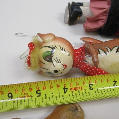 Porcelain Doll Ornament Fabric Figurine Wearing Skates Vintage Signed Christmas Cat Ornament