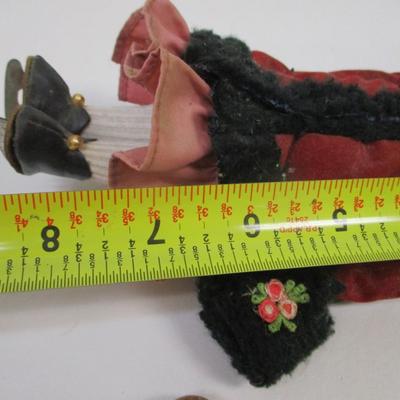 Porcelain Doll Ornament Fabric Figurine Wearing Skates Vintage Signed Christmas Cat Ornament