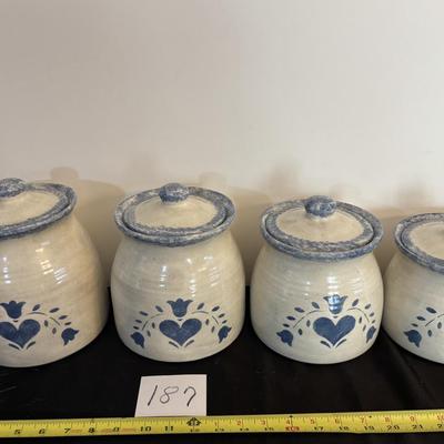Blue Heart Pottery Canister Set