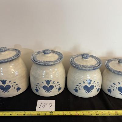 Blue Heart Pottery Canister Set