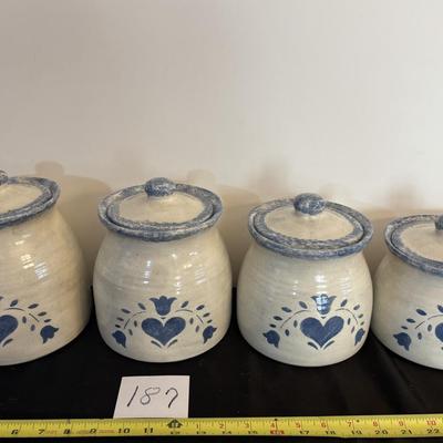 Blue Heart Pottery Canister Set