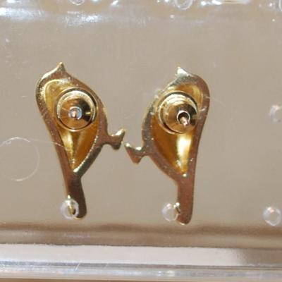 Yellow, Blue & Pink BIRDS Earrings (¾" x ½") on a Gold Tone Stud Clasp