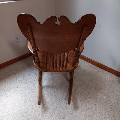 ANTIQUE ROCKING CHAIR WITH TOOLED LEATHER SEAT
