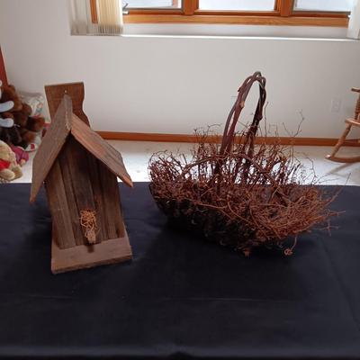 BARNWOOD BIRDHOUSE AND A TWIG BASKET