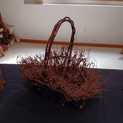 BARNWOOD BIRDHOUSE AND A TWIG BASKET