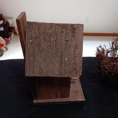 BARNWOOD BIRDHOUSE AND A TWIG BASKET