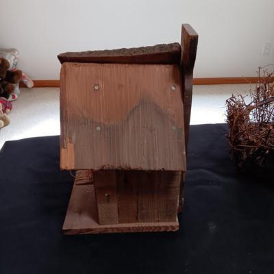 BARNWOOD BIRDHOUSE AND A TWIG BASKET