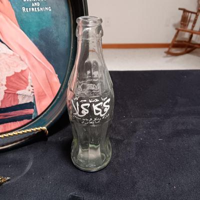 COCA-COLA TRAY AND BOTTLE FROM FOREIGN COUNTRY PLUS BARWARE