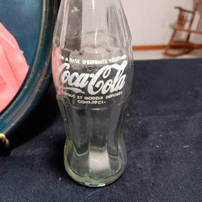COCA-COLA TRAY AND BOTTLE FROM FOREIGN COUNTRY PLUS BARWARE