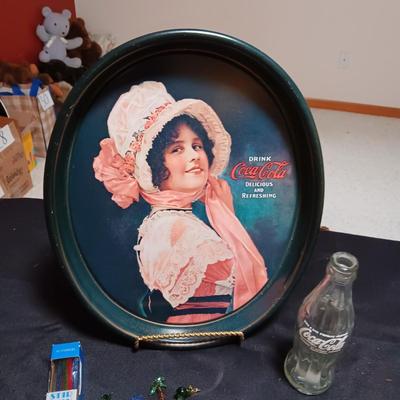 COCA-COLA TRAY AND BOTTLE FROM FOREIGN COUNTRY PLUS BARWARE