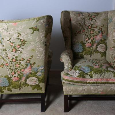 Pair of Vintage Wing Chairs in Floral Upholstery