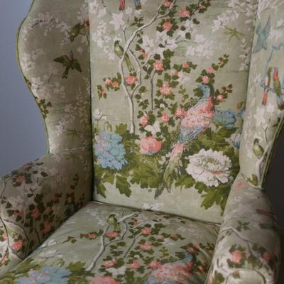 Pair of Vintage Wing Chairs in Floral Upholstery