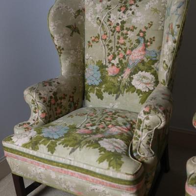 Pair of Vintage Wing Chairs in Floral Upholstery