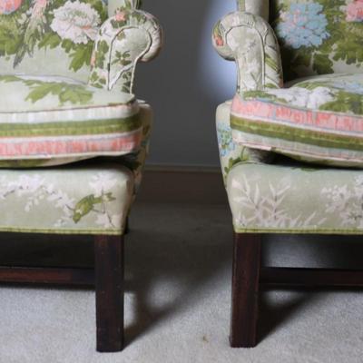 Pair of Vintage Wing Chairs in Floral Upholstery