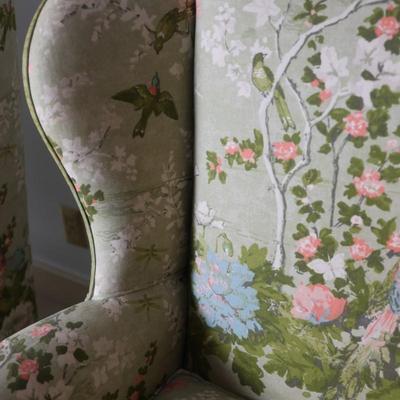 Pair of Vintage Wing Chairs in Floral Upholstery