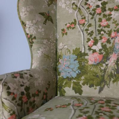 Pair of Vintage Wing Chairs in Floral Upholstery