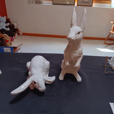 2 TERRA COTTA RABBITS