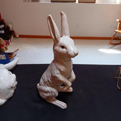 2 TERRA COTTA RABBITS