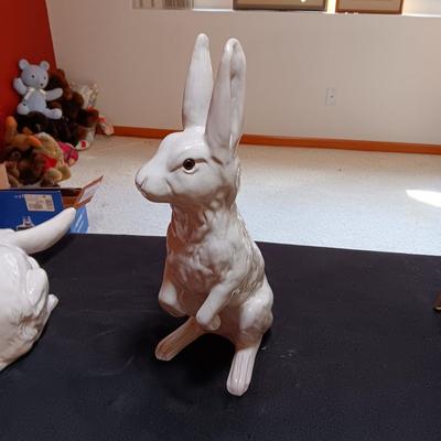2 TERRA COTTA RABBITS