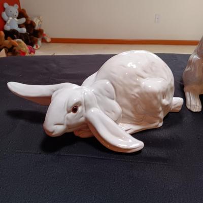 2 TERRA COTTA RABBITS