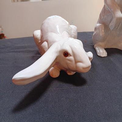2 TERRA COTTA RABBITS