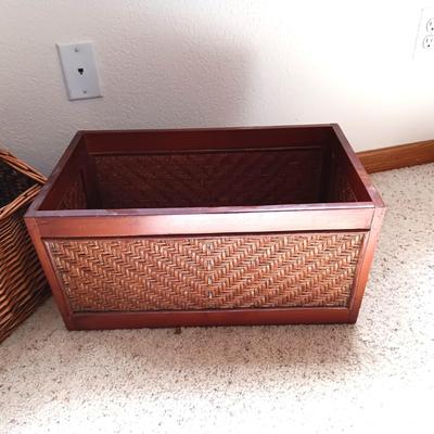 WOODEN BOX, CLOTH & BASKET & WICKER MAGAZINE RACK