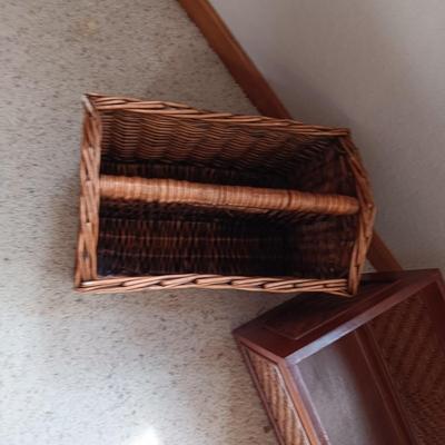 WOODEN BOX, CLOTH & BASKET & WICKER MAGAZINE RACK