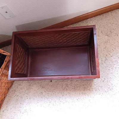 WOODEN BOX, CLOTH & BASKET & WICKER MAGAZINE RACK