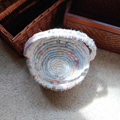 WOODEN BOX, CLOTH & BASKET & WICKER MAGAZINE RACK