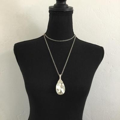 Beautiful Silver tone crystal drop statement necklace