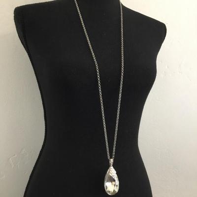 Beautiful Silver tone crystal drop statement necklace