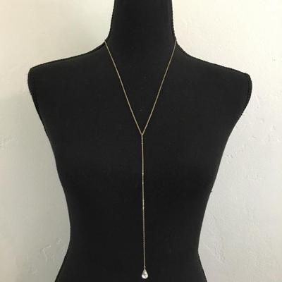 Cute Gold tone rhinestone teardrop Y necklace
