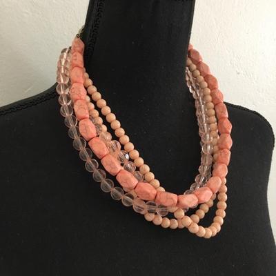 Mid century simple, addiction, five strand stone beaded statement necklace