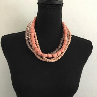 Mid century simple, addiction, five strand stone beaded statement necklace