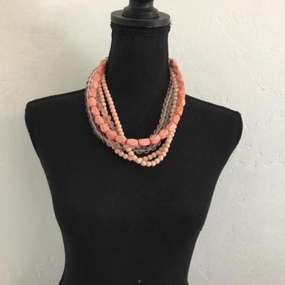 Mid century simple, addiction, five strand stone beaded statement necklace