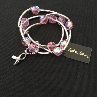 Vintage cookie lee set of three silver toned faceted glass, rhinestone stretch bracelet