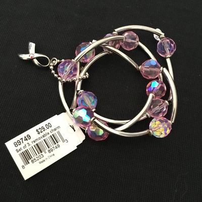 Vintage cookie lee set of three silver toned faceted glass, rhinestone stretch bracelet