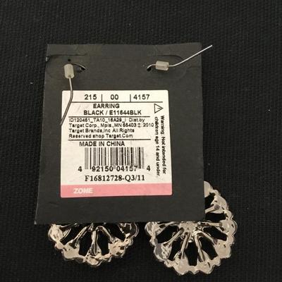 Cute silver tone jet black rhinestone dangle earrings