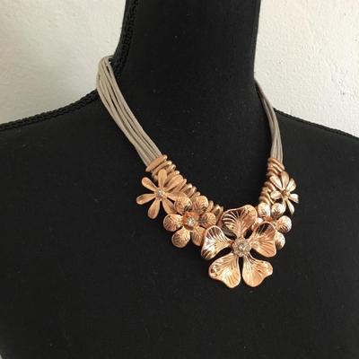 Signed ST. Thomas rose, gold flower, statement, necklace